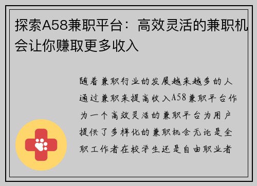 探索A58兼职平台:高效灵活的兼职机会让你赚取更多收入