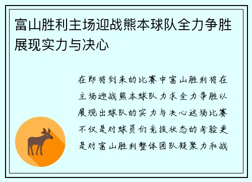 富山胜利主场迎战熊本球队全力争胜展现实力与决心